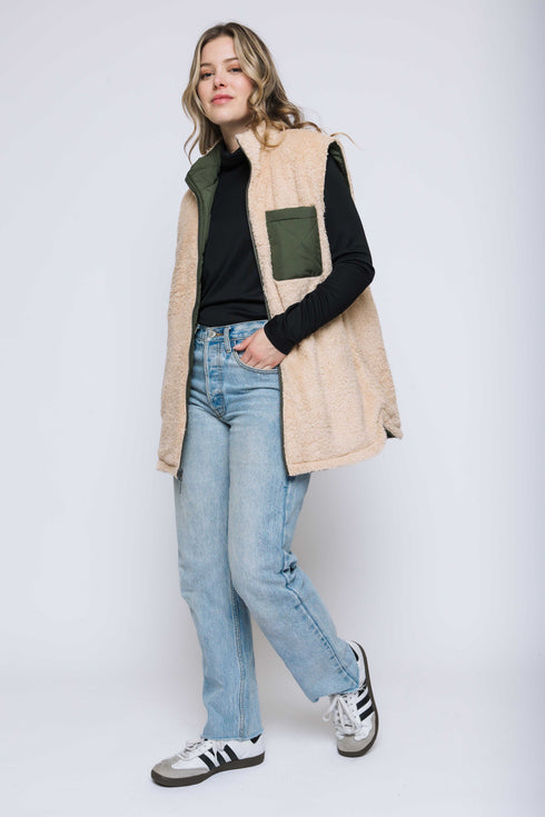 Julie-Reversible Sherpa Lined Vest